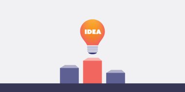 Başarılı kazanan Iş-bir podyum üzerinde ampul ile tasarım kavramı, Iyi bir fikir sembolü, gücü, güç ve başarı