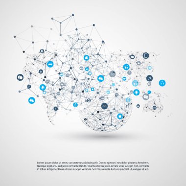 Şeylerin interneti, bulut bilişim tasarım konsepti ile tel kafes ve simgeler-Global dijital ağ bağlantıları, akıllı teknoloji konsepti