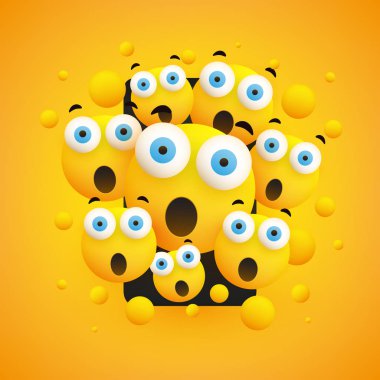 Sarı Arka Planda Akıllı Telefon EkranıNın Önünde Ağzı Açık Olan Çok Şaşıran Emoji, Vektör Kavramı İllüstrasyonu