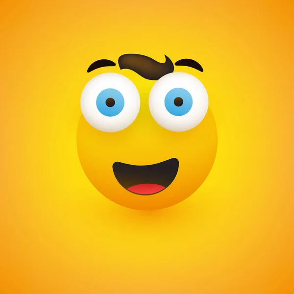 Smiling Emoji Simple Happy Emoticon Pop Out Eyes Hair Yellow — Stock Vector