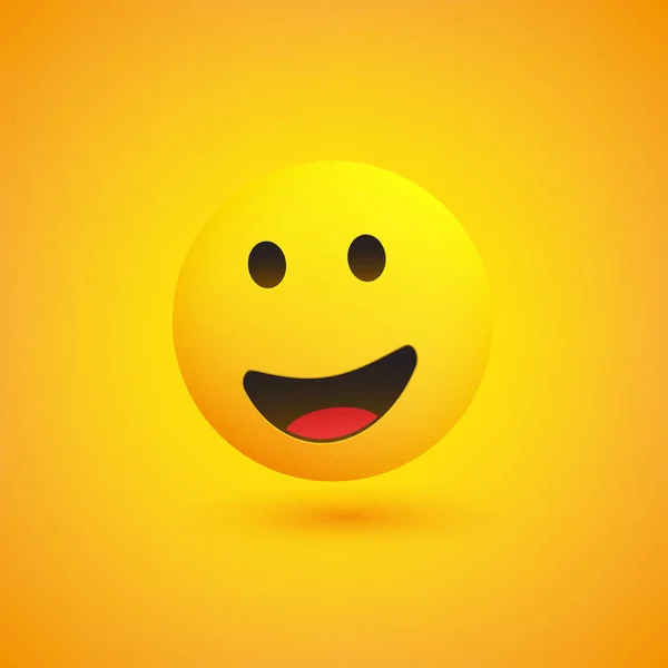 Leende Emoji Enkel Glad Smiley Med Öppna Ögon Gul Bakgrund — Stock vektor