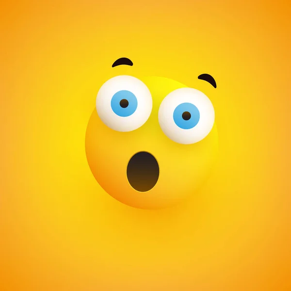 Surprised Face Emoji Open Mouth Eyes Simple Emoticon Yellow Background — Stock Vector