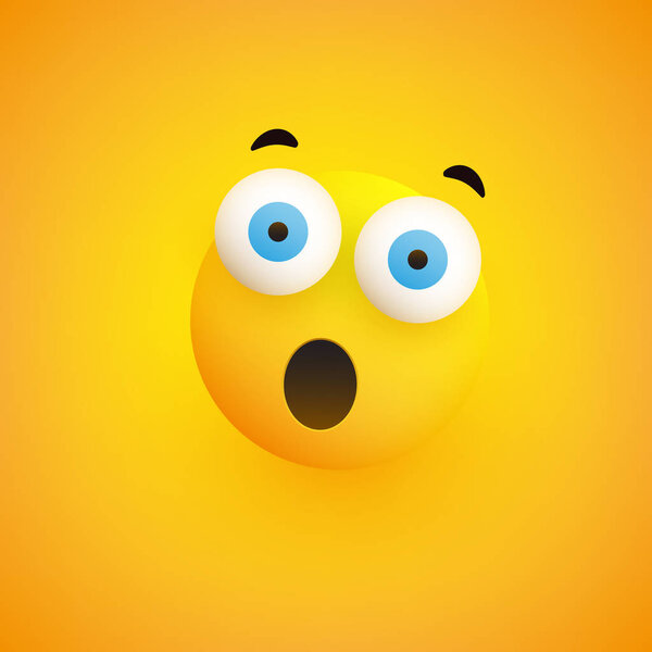 Surprised Face Emoji Open Mouth Eyes Simple Emoticon Yellow Background — Stock Vector