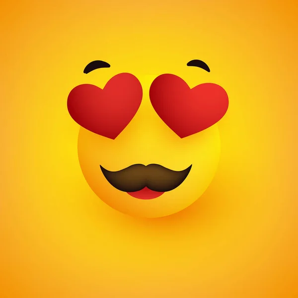 Visage Souriant Avec Des Yeux Forme Coeur Moustache Sur Fond — Image vectorielle