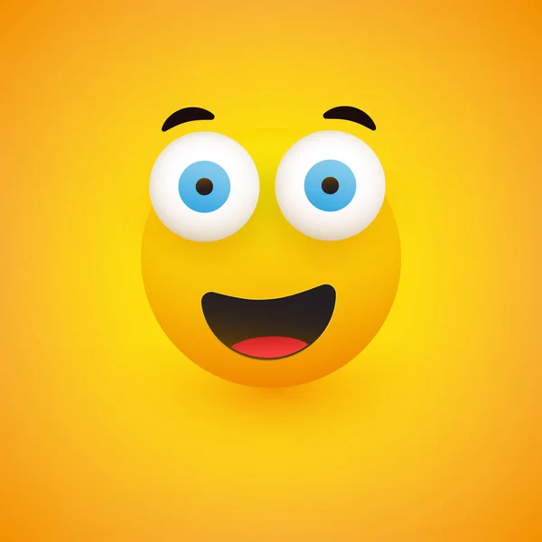 Smiling Emoji Simple Happy Emoticon Pop Out Eyes Yellow Background — Stock Vector