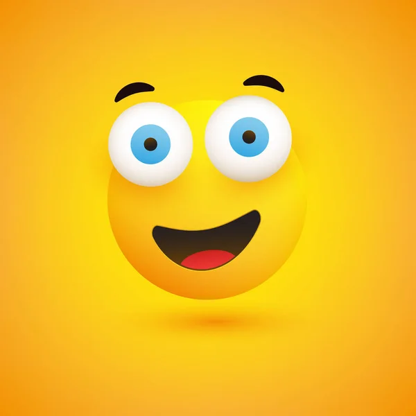 Emoji Sonriente Emoticono Feliz Simple Con Ojos Abiertos Fondo Amarillo — Vector de stock