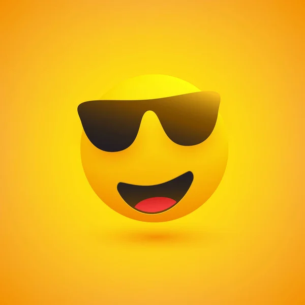 Smiling Emoji Γυαλιά Ηλίου Κίτρινο Φόντο Vector Design — Διανυσματικό Αρχείο