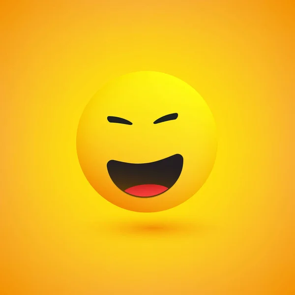 Skrattande Emoji Enkel Skinande Glad Smiley Gul Bakgrund Vektor Design — Stock vektor