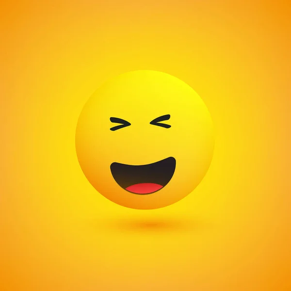 Grinning Squinting Emoji Emoticon Semplice Sfondo Giallo Illustrazione Del Design — Vettoriale Stock