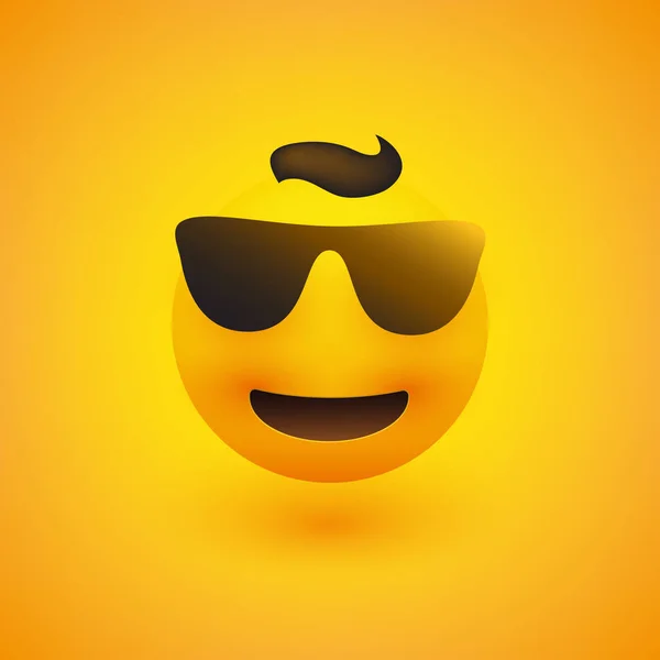 Uśmiechnięty Emoji Okularach Przeciwsłonecznych Żółtym Tle Vector Design — Wektor stockowy