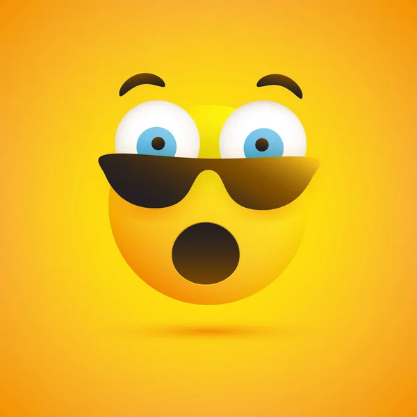 Emoji Con Cara Sorprendida Boca Abierta Ojos Con Gafas Sol — Vector de stock