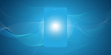 Soyut Mavi Minimal Stil Bulut Bilişim, Ağ Yapısı, Telekomünikasyon Konsept Tasarımı, Ağ Bağlantıları, Akıllı Telefon ile Şeffaf Dalgalı Geometrik Örgü - Vektör İllüstrasyon