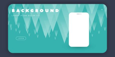 Yeşil ve Beyaz Soyut Reklam Afişveya Açılış Sayfası Şablonu, İş Proje için Akıllı Telefon Silueti ile Görsel Mockup Tasarım - Vektör İllüstrasyon