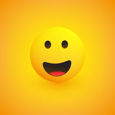 Gülümseyen Emoji - sarı zemin üzerine açık gözlü basit mutlu ifade - vektör tasarımı