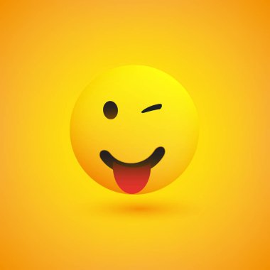 Emoji ile gülümseyen dil - sarı arka plan üzerinde basit mutlu ifade - vektör tasarımı sıkışmış