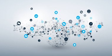 Nesnelerin İnterneti, Wireframe ve Icons ile Bulut Bilişim Tasarım Konsepti - Global Dijital Ağ Bağlantıları, Akıllı Teknoloji Vektör Konsepti