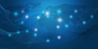 Soyut Mavi Asgari Bulut Hesaplaması, Ağ Yapısı, Telekomünikasyon Tasarımı, Ağ Bağlantıları, Şeffaf Dalga Geometrik Ağ - Vektör Resimleri