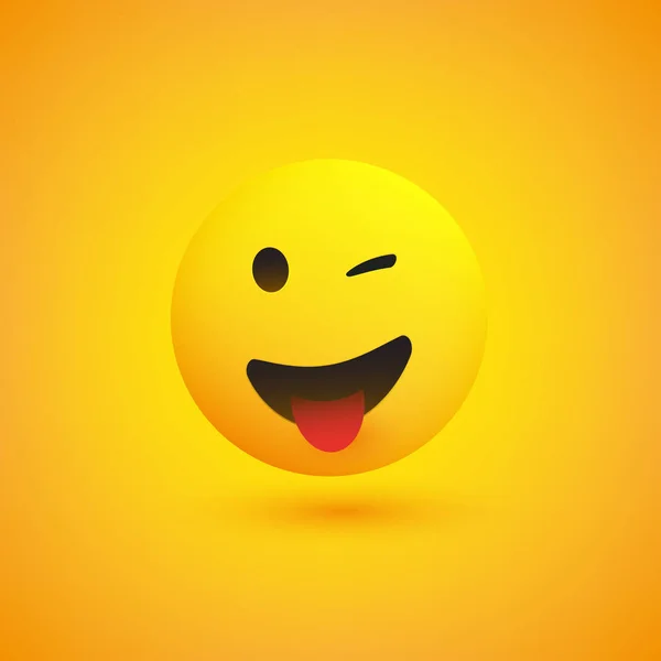 Smiling Emoji Stuck Out Tongue Simple Happy Emoticon Yellow Background — Stock Vector