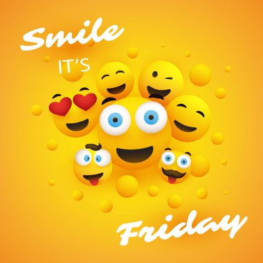 Gülümse! Bugün Cuma - Emoji 'nin çeşitli türlerinden oluşan bir grubun bayrak tasarımı