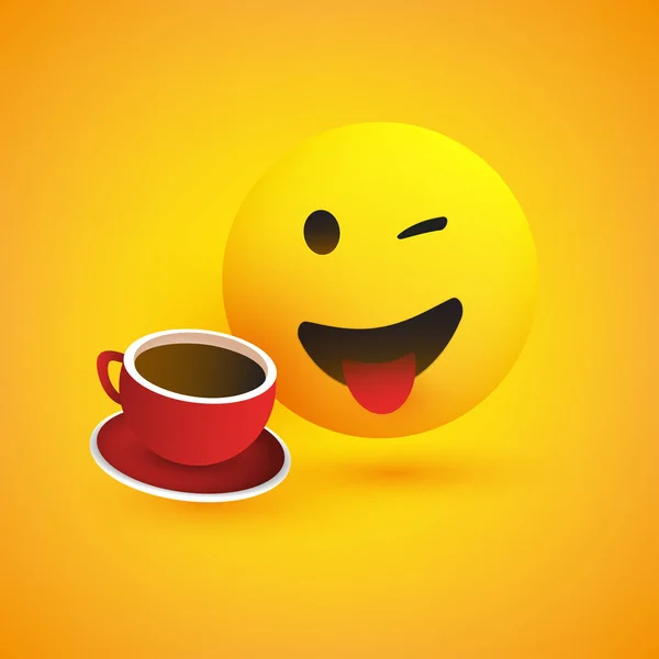 Смолинг Застрявшим Языком Simply Happy Ticon Winking Eye Coffee Yellow — стоковый вектор