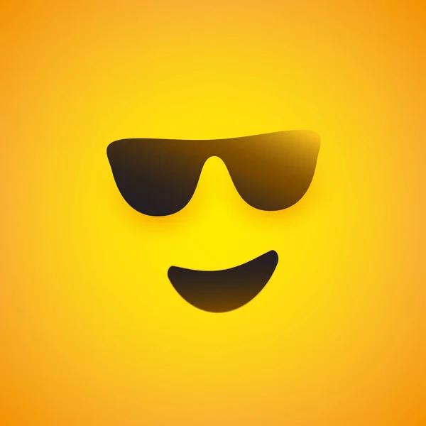 Smiling Emoji Face Sunglasses Simple Shiny Happy Emoticon Yellow Background — Stockový vektor