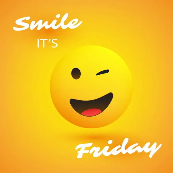 Улыбнись Friday Weekend Coming Banner Winking Smiling Emoji — стоковый вектор