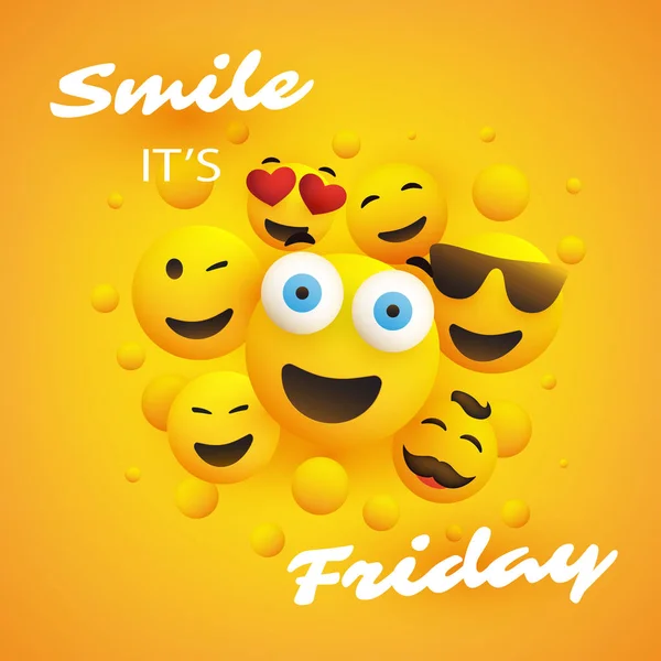 Smile Friday Banner Design Group Various Kinds Emoji — Stock Vector