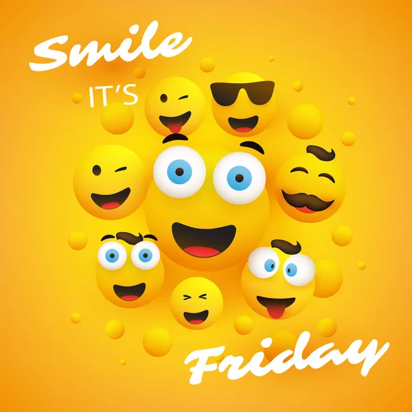 Smile Friday Banner Design Group Various Kinds Emoji — Stock Vector