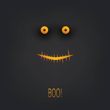 Mutlu Cadılar Bayramı Şablonu - Karanlıkta Parlayan Gözlü Ürkütücü Yüz - Vektör İllüzyonu