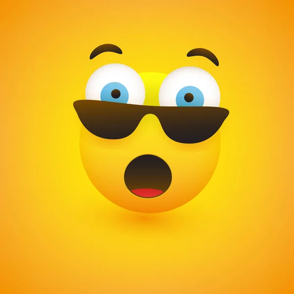 Emoji Con Cara Sorprendida Boca Abierta Ojos Con Gafas Sol — Archivo Imágenes Vectoriales