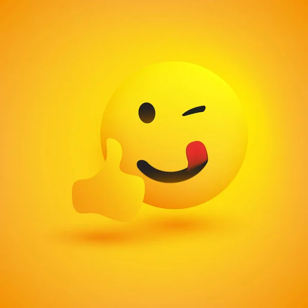 Uśmiechnięty Emoji Simple Happy Emoticon Winking Eye Showing Thumbs Projekt — Wektor stockowy