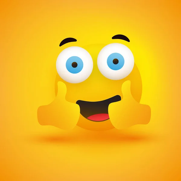 Smiling Emoji Simple Happy Emoticon Pop Out Eyes Showing Thumbs — Stock Vector