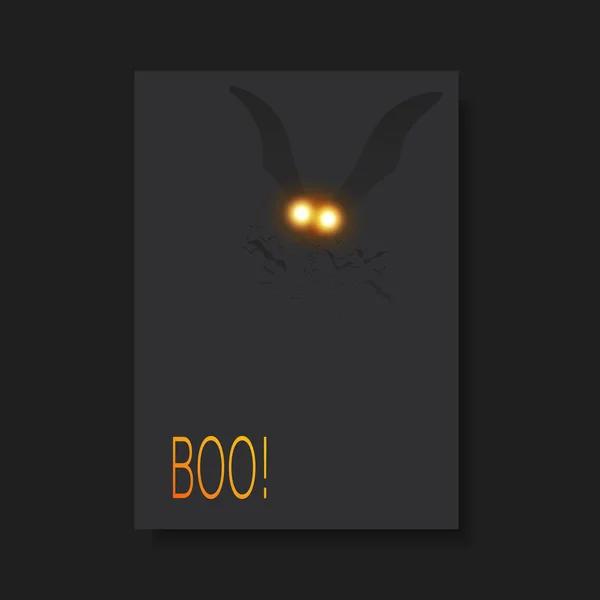 Happy Halloween Card Flyer Template Flying Bats Glowing Eyes Dark — Stock Vector