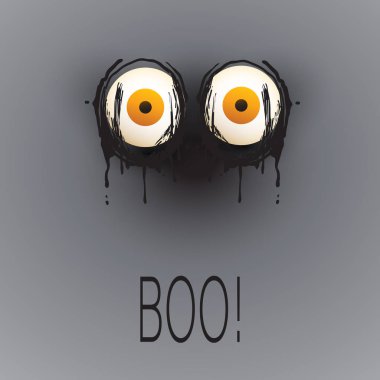 Mutlu Cadılar Bayramı Kartı Şablonu - Ürkütücü Yüzü ve Karanlıkta Patlayan Gözler - Vektör İllüzyonu