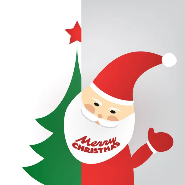 圣诞快乐 新年快乐圣诞贺卡设计与圣诞老人和圣诞树的模板 — 图库矢量图片