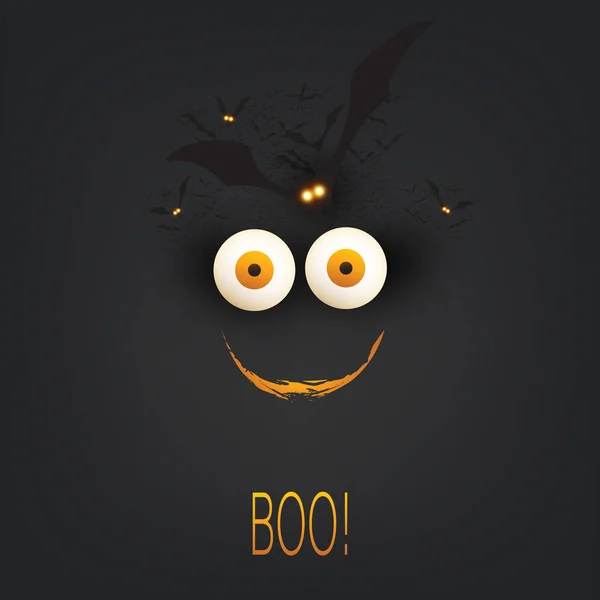 Happy Halloween Card Template Creepy Face Pop Out Eyes Bats — стоковый вектор