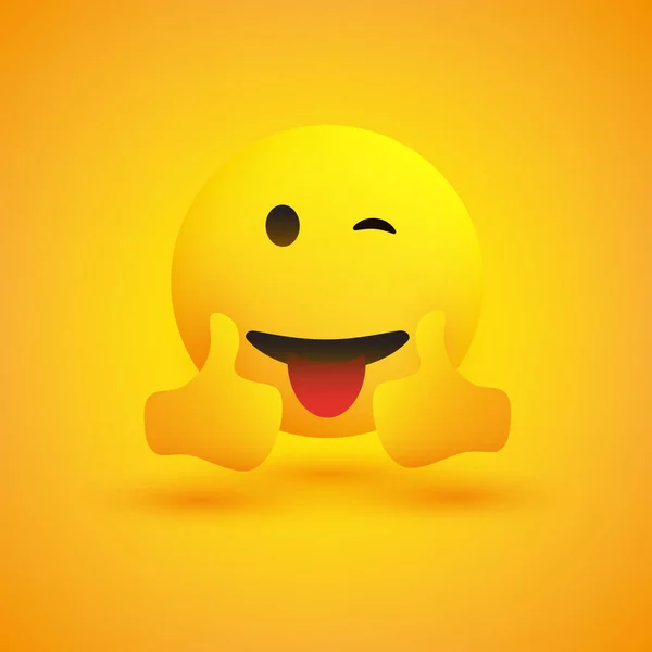 Smiling Emoticon Yellow Background Simple Happy Emoticon Winked Eye Outstretched — Stock Vector