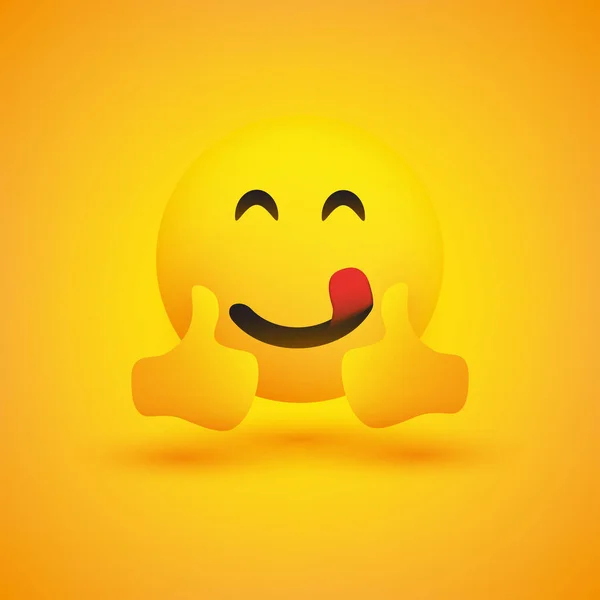 Mosolygós Emoticon Sárga Háttér Egyszerű Boldog Emoticon Mosolygó Szemek Kinyújtott — Stock Vector