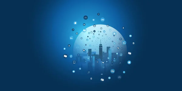 Smart City Cloud Computing Design Concept Transparent Globe Icons Digitální — Stockový vektor