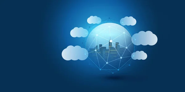 Smart City Cloud Computing Concept Conception Avec Globe Cityscape Transparent — Image vectorielle