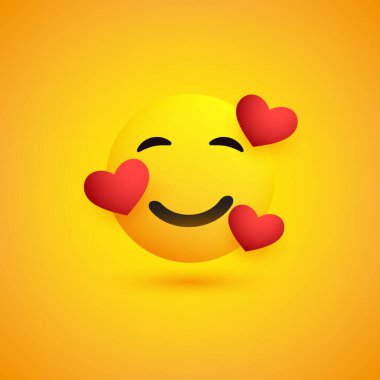 Sarı Arkaplanda Kalpli Gülen Yüz - Duygusal Vektör Tasarımı