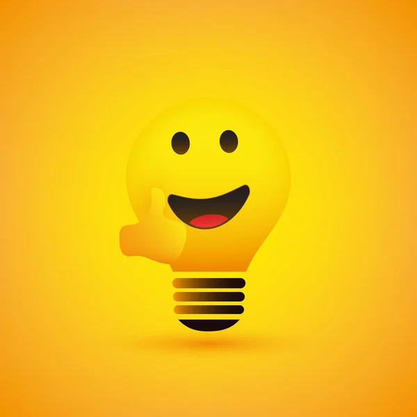 Smiling Light Bulb Emoticon Thumbs Simple Shiny Happy Emoticon Yellow — Stock Vector