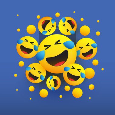 Neşenin Gözyaşlarıyla Yüzler - Bir Akıllı Telefonun Önünde Ağlayan Duygu Simgeleri, Vektör İllüzyonu