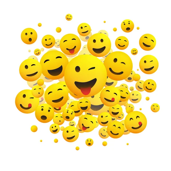 Diverse Gezichten Emoticons Veel Lachen Glimlachen Knipperende Motieven Vector Concept — Stockvector