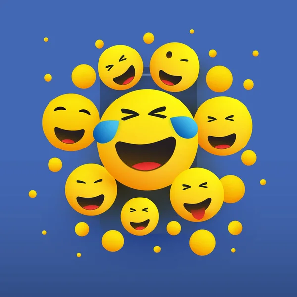 Různé Tváře Slzami Radosti Smějící Pláč Emotikony Před Displejem Smartphone — Stockový vektor