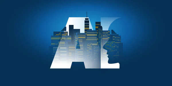 Smart City Automated Digital Control Deep Learning Artificial Intelligence Future — стоковий вектор