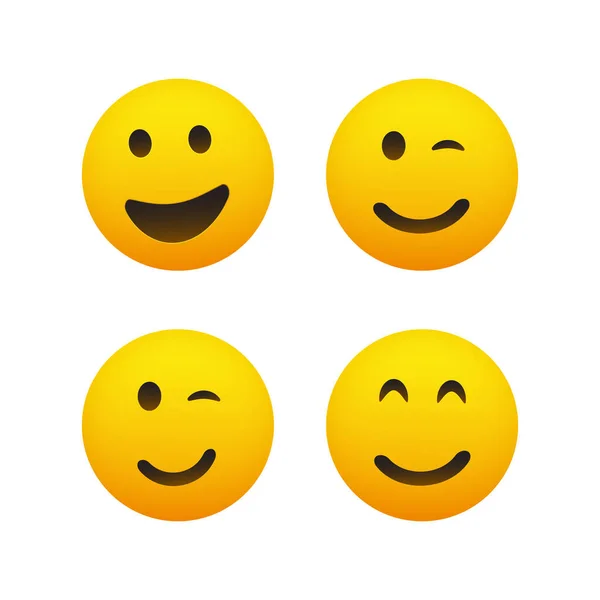 Uśmiechający Się Mrugający Zestaw Emocji Simple Shiny Happy Emoticons Clip — Wektor stockowy