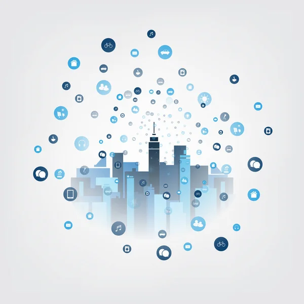 Smart City Cloud Computing Design Concept Transparent Globe Icons Digital — Stock Vector