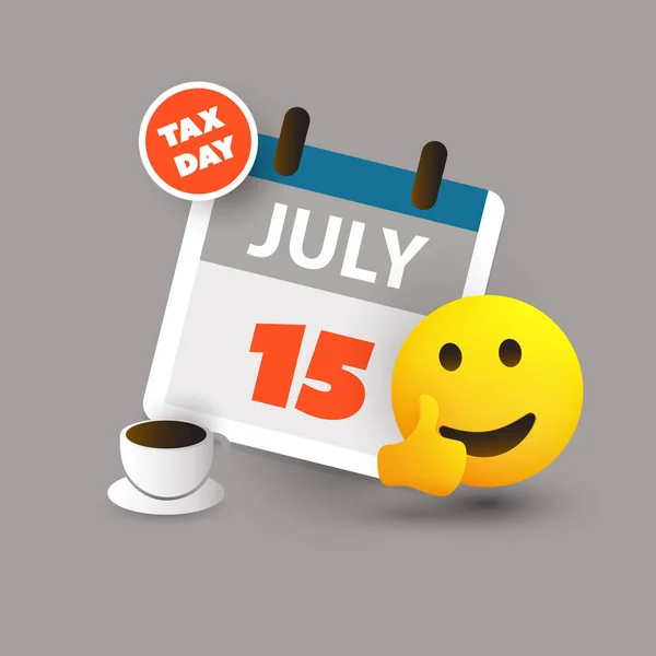 具有情感的税务日提示概念 日历设计模板 美国税收截止日期 美国国税局联邦所得税申报表的新延长日期 2020年7月15日 — 图库矢量图片
