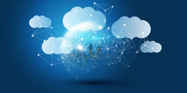 Smart City Concetto Progettazione Cloud Computing Con Globo Trasparente Paesaggio — Vettoriale Stock